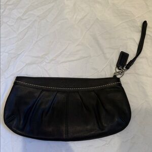 Coach Black Leather Wristlet with Silver Accents